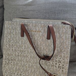 Michael Kors Beige and Brown Laser-Cut Tote